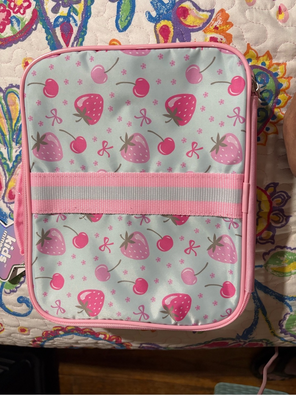 Pink Strawberry & Cherry Patterned Kids Lunch Tote